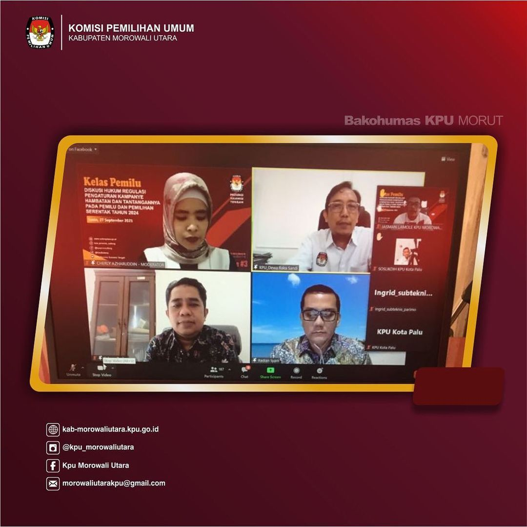 KPU KABUPATEN MOROWALI UTARA MENGIKUTI KEGIATAN KELAS PEMILIH YANG DISELENGGARAKAN SECARA VIRTUAL OLEH KPU PROVINSI SULAWESI TENGAH